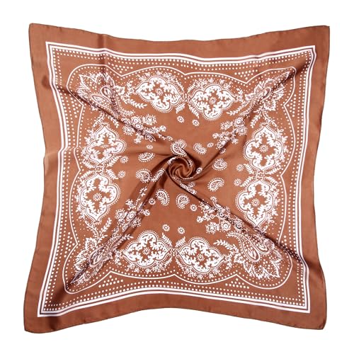 DOOBO Satin Head Scarf - 27.5 Inches Silk Bandana Hair Wrap Square Scarf for Women & Girls - color: Brown