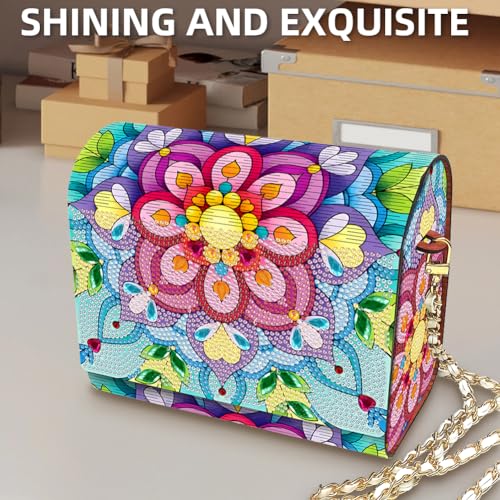 C'eitura Mandala Diamond Art Wooden Clutch with Chain, DIY 5D Rhinestone Shoulder Bag, Boho Style Purse, Festival Gift for Women - color: SKB203