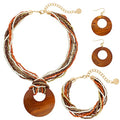 Coiris Multi Strand Statement Colorful Beaded Necklace with Big Circle Shell Pendant for Women - color: ST0012-Dark Brow