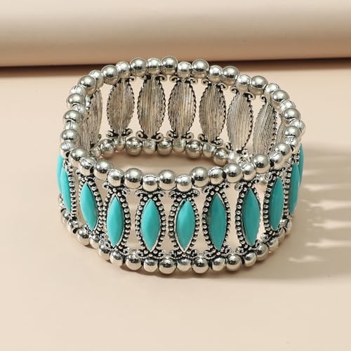 Western Bracelets for Women Vintage Chunky Turquoise Cuff Bracelet Turquoise Country Bracelets Adjustable Boho Cuff Bracelet Western Country Costume Jewelry Accessories - style: Style12