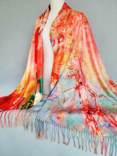 VENVSBEE Reversible Scarf Soft Large Shawl Wrap Blanket Double Sided Art Print Warm Pashmina Stoles Klimt Van Gogh Gifts - color: Art 12