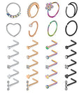 Mayhoop 20g Nose Rings Hoops And Studs For Women Men - Hypoallergenic 316L Surgical Stainless Steel L Shape Nose Screw Bone Silver Rose Gold Black Rainbow Pack 28Pcs - color: 4#Mix