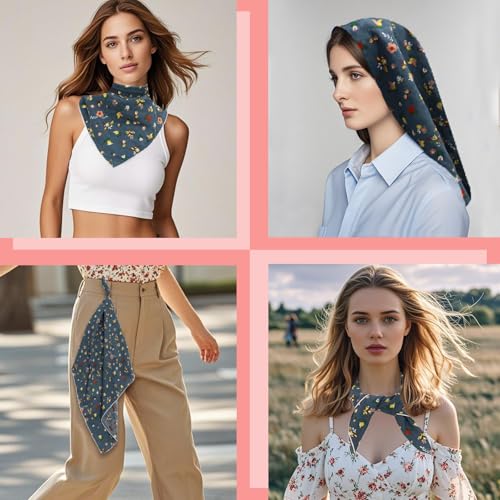 Bandanas for Women Men 21"x21" Floral Headband Scarf Versatile Hair Bandana Square Head Scarf - color: Dusty Blue