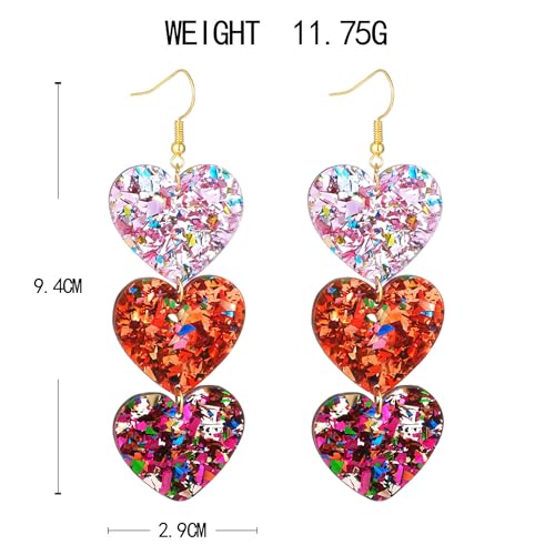 Colorful Shiny Love Heart Dangle Earrings Handmade Lightweight Glitter Acrylic Heart Shaped Hoop Earrings for Women Lovers Valentine's Day Mothers Day Party Jewelry Gifts - style: StyleE