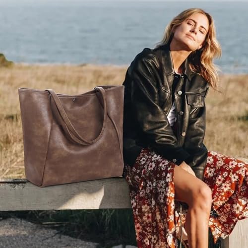 Large Tote Bag for Women Work 25L Travel Vegan Leather Ladies Handbags Weekender Purses - color: Ac-dark Brown