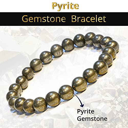 ANAYA AGATE Healing Crystal Bracelet for Women and Men – 8mm Round Beaded Bracelet for Men and Women – Unisex Stretchy Gemstone Bracelet for Healing and Protection - color: Pyrite