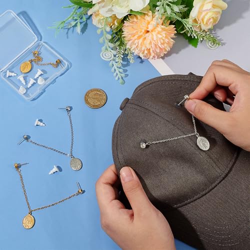 FINGERINSPIRE 4 Pcs Baseball Cap Chains 4.92inch Long 4 Styles 304 Stainless Steel Gold/Silver Hat Back Decoration With Oval Pendant for Trucker Hat Accessories Bar Party Supplies
