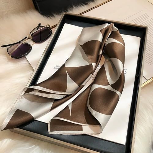 Aufeel Women's 100% Pure Mulberry Silk Small Square Scarf - Neckerchief Women - Silk Headscarf - 21" x 21" - color: Brown Dot