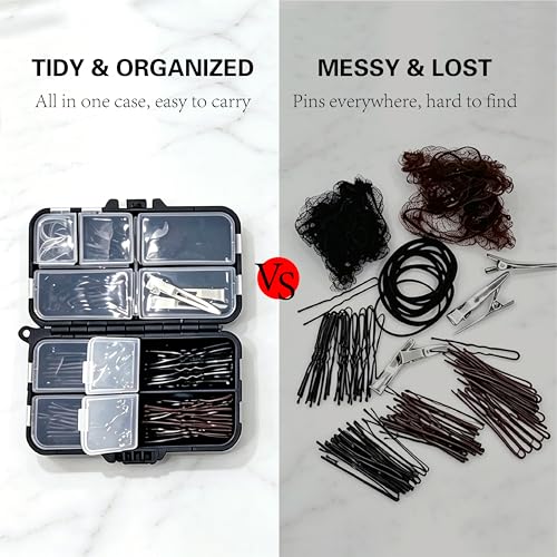 Hair Accessories Kit, Bobby Pins Set with Storage Box, Dance Competition Essentials Hair Styling Kit for Women Travel Ballet Updo Hairstyles (Brown) - color: Brown