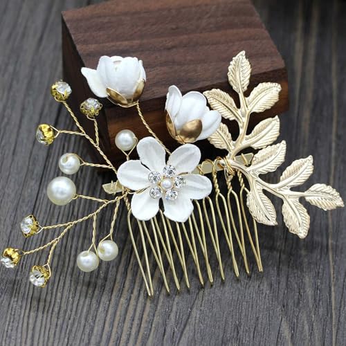 Luxury Floral Hair Clip Set - 4PCS Rose Gold & White Flower Hairs Accessories for Women, Vintage Bridesmaid Hairs Pins, Mother of Bride, Prom, Victorian Hair Decorations - color: White Base