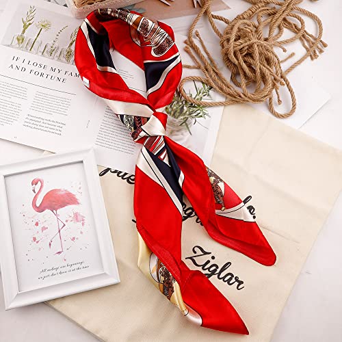 NZKNP Silk-Like Head Scarf - Women's Bandana Wraps - color: 27-red and Navy, size: 35"*35"