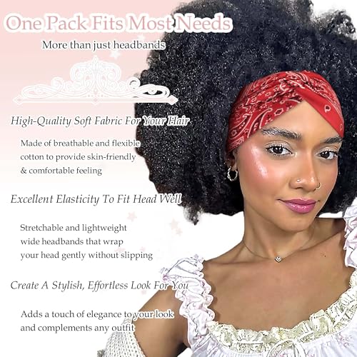 Boho Bandana Headband For Women Wide Headbands Paisley Criss Cross Turban Head Wraps Non Slip Hair Scarf Head Bands Cute Hairband Fashion Hair Accessories For Girls Teens 4 Pack - color: Style 134