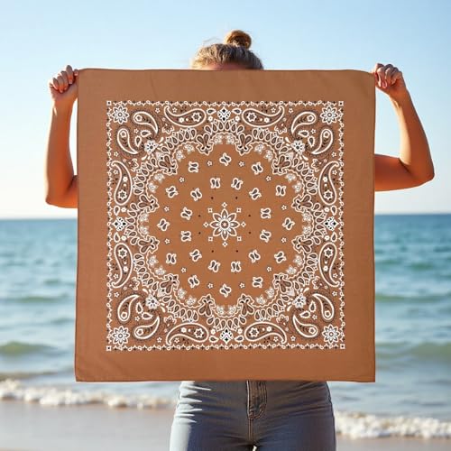 Bandana Single Pack Soft Thin 27 inch Cotton Paisley Extra Large Headwear - color: Mocha