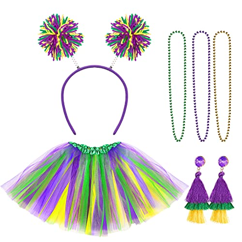 Hicarer 6 Pcs 4th of July Tutu Set Women Red White and Blue Accessories 250th Tutu Patriotic Costume Independence Day Favors - color: Purple, Yellow, Green