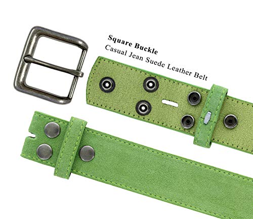 Belts.com Square or Oval Antique Buckle Casual Jean Suede Leather Belt 1-1/2"(38mm) or 1"(25mm) Wide - color: Green, size: 40