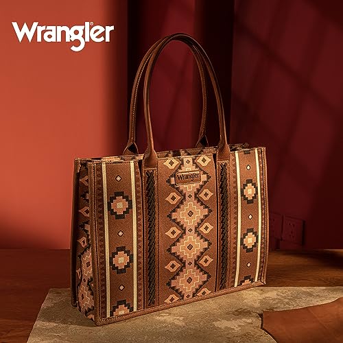 Wrangler Aztec Tote Bag for Women Boho Shoulder Purses and Handbags - color: Angel Diamond Dark Brown-l