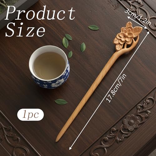 Wooden Hair Sticks, Retro Chinese Hair Chopsticks for Women, Flower Carved Wood Hairs Pins Ancient Wood Hairs Stick
