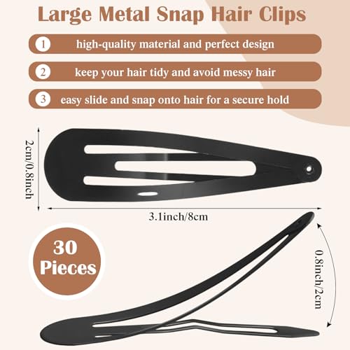 WILLBOND 30 Pieces 3.1 Inch Large Metal Snap Hair Clips Nonslip Barrettes Women Hair Accessories (Five Color) - color: Five Color, style: Minimalist