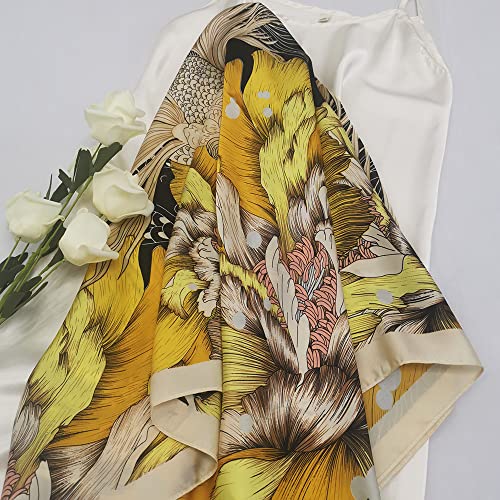 Julunar Silk Like Head Scarf for Women - Satin Large Hair Scarves - 35" Square Silk Hair Wrap for Sleeping with Gift Packed - color: A008-2 Goldfish Beige
