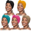 DRESHOW 5 Pack Knotted Headwraps for Women African Turban Pre-Knotted Beanie Headwraps Hair Covers - color: 5 Pack Knotted: Mustard/Rose/Khaki/Teal/Black