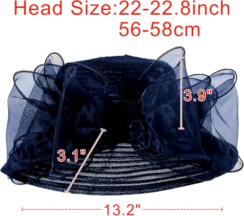 Women's Kentucky Derby Church Dress Hat Wide Brim Leaf Flower Bridal Shower Hat - color: 01 Darkblue