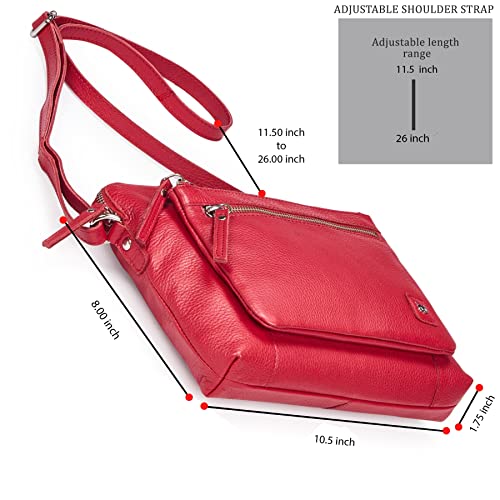 Leather Crossbody Bags for Women Small Soft Genuine Pebbled Sling Shoulder Handbag Crossover Purse with Full Adjustable Strap (Red Nappa) - color: Red Nappa