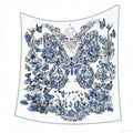 Premium Floral Scarf for Women 35x35 Square Silk Feel-Lightweight Scarves Headscarf Bandanas Wrapping Handbag - color: Big Blue Butterfly