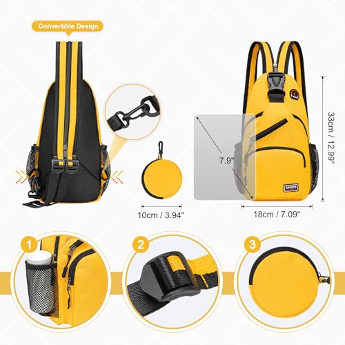 Convertible Sling Bag with Coin Pocket, 7.9" Tablet Crossbody Mini Backpack with Headphone Jack Casual Pack for Women Men Travel, Yellow - color: Yellow, size: Small