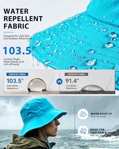 Water-Resistant Sun UPF 50+ Bucket Hat Protection Packable Brimmed Boonie for Women Men Summer Lightweight Hiking Outdoor Cap - color: Aqua Blue