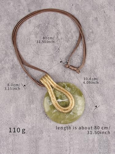 GelConnie Long Necklaces for Women Boho Large Pendant Necklace Casual Bohemian Brown Leather Choker Sweater Circle Statement Stone Necklace - style: Large Stone Necklace