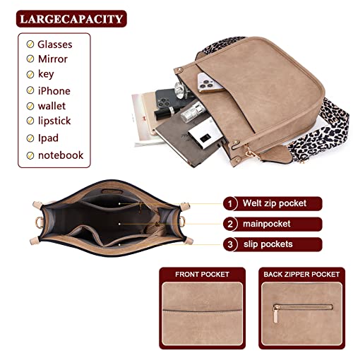 HKCLUF Crossbody Bag Purse for Women 2PCS/Set Leather Hobo Handbag Wallet Set With 2Adjustable Guitar Strap Shoulder Bag | Purse - color: A4-khaki