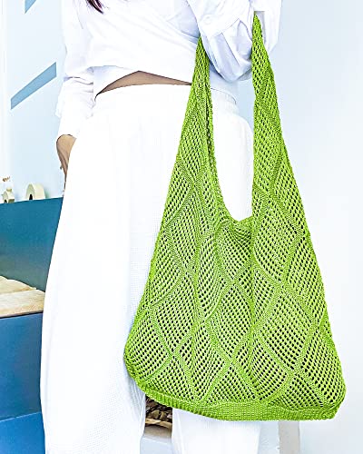 Crochet Mesh Beach Tote Shoulder Handbags Hobo Summer Aesthetic Women's Bag - color: Green