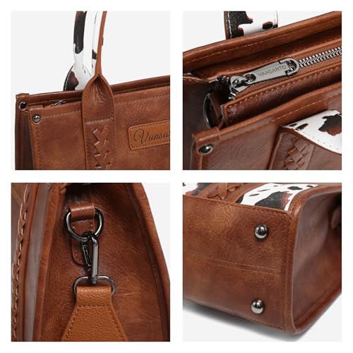 Denim Tote Bag for Women Top Handle Satchel Purse Boho Shoulder Handbags with Wristlet - color: Brown