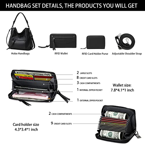 lapsting Hobo Bags for Women Handbags Purse Ladies Boho Shoulder Bag Crossbody Purses Faux Leather - color: E - 14inch Black - Black Metal