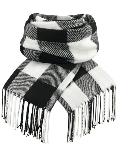 Loritta Womens Scarf Fashion Long Plaid Shawls Wraps Big Grid Winter Warm Lattice Large Scarves Gifts - color: U-black White Gray Lattice