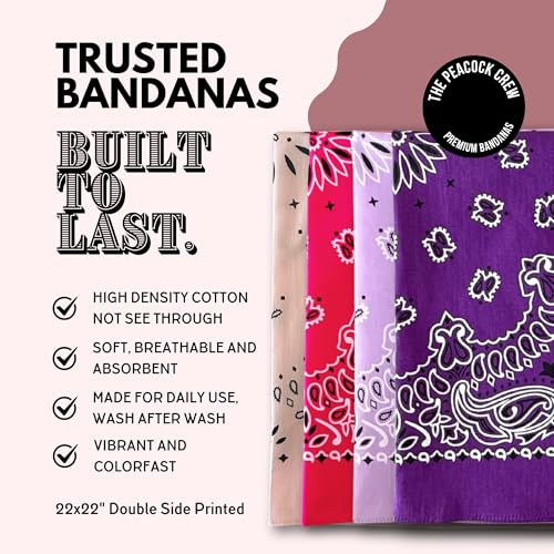 The Peacock Crew Premium Soft Cotton Bandanas Pack for Men and Women Paisley 22 x 22 inches - color: Pack of 4 the Bloom Set