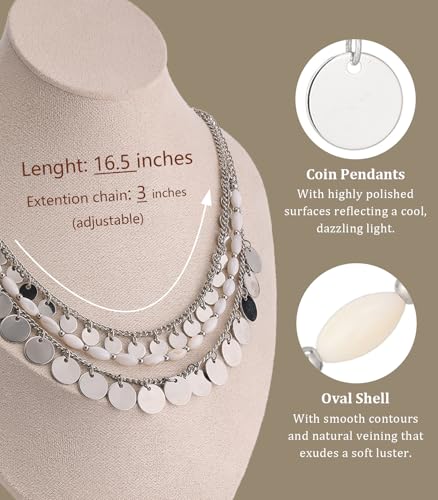 Noessla Layered Beaded Chunky Necklace for Women Boho Two-color Shell Statement Necklace Fashion Collar Costume Jewelry Gifts for Mum - color: 94-White