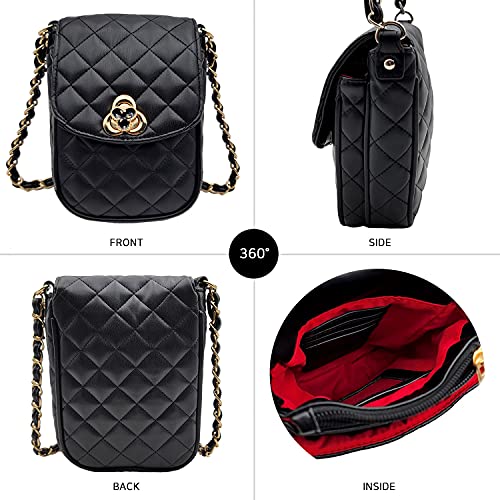 Phone Crossbody Bags for Women Small Vegan Leather Mini Shoulder Wallet Card Quilted Purse - color: C - Black & Gold