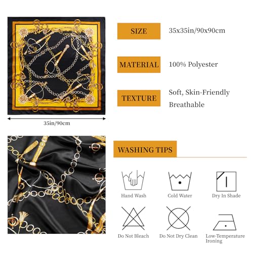 QIUTIMIY 35"x35" Like Silk Head Scarf for Women Satin Feel Large Square Scarf for Hair Wrapping and Sleeping Fashion Bandana - color: (90cm)square Scarf 9
