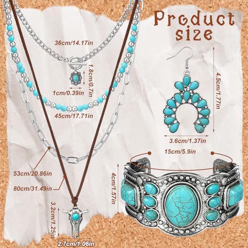 Inbagi 3 Pcs Boho Western Jewelry for Women Turquoise Jewelry Set Vintage Earrings Bracelet Western Bohemian Necklace for Women Cowboy Cowgirls - style: Elegant