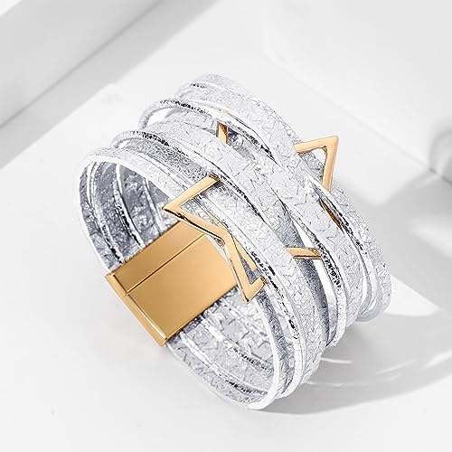 Long tiantian Leather Bracelets for Women Men Heart Wrap Bracelets Western Jewelry Cowgirl Outfits Birthday Gifts for Her - color: B9:silver leather bracelet