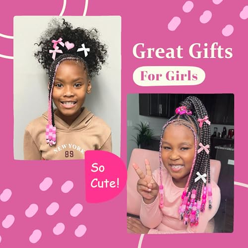 Hair Beads for Braids Hot Pink Loc Dreadlock Beads and Satin Bow Hair Clips Cute Hair Accessories for Kids Girls - color: Hot Pink