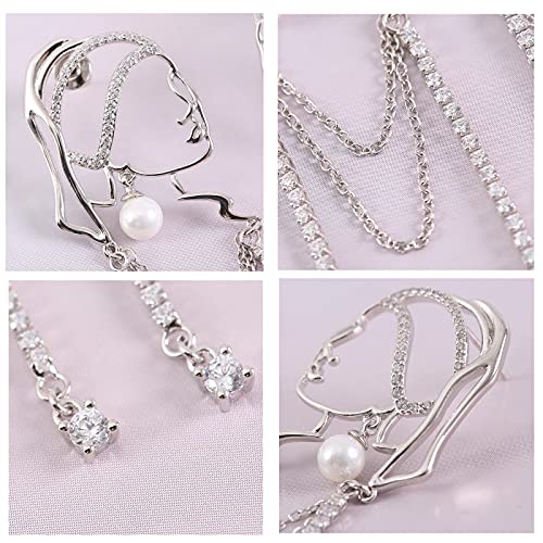 Unique Abstract Face Art | Dangle Statement Long Earrings for Women | Rhinestone Tassel Handmade Chandelier Earrings - color: silver