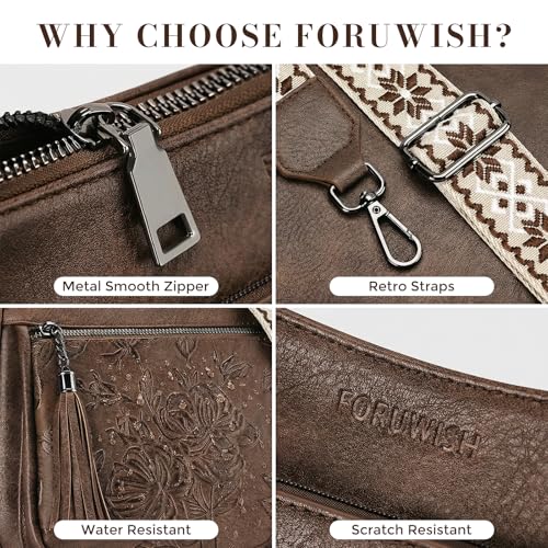 Crossbody Bags for Women, Vegan Leather Medium Crossbody Purse, Spacious Daily Travel Shoulder Bag with Boho Strap - color: Coffee Brown