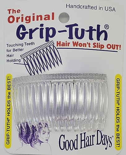 Good Hair Days Grip-Tuth Combs - 2 3/4" Side Combs, For All Types Of Hair, Decorative & Styling Women Accessories - Crystal, Set Of 2 - color: Crystal