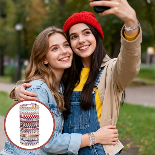 30 PCS Woven Wrap Friendship Bracelets, Handmade Woven Bracelet for Friendship, Adjustable Colorful Thread Bracelets for Women