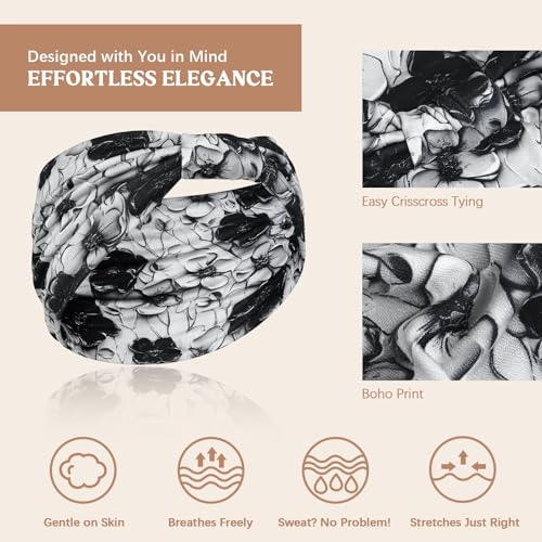 Awumbuk Wide Headbands for Women Knotted No Slip Head Bands Soft Turban Headband Hair Accessories Boho African Solid Color Head Wraps for Women Yoga Workout (Gray) - color: Gray