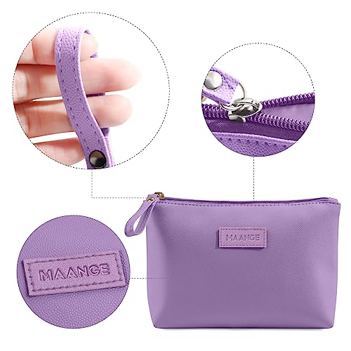 MAANGE Cosmetic Bags for Women Small Makeup Bag for Purse Pu Leather Makeup Pouch Travel Makeup Bag with Zipper Make Up Bag for Travelling - color: Purple