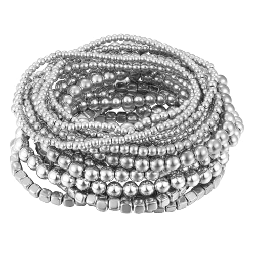 ÌF ME 16 PCS Gold Bead Bracelet for Women, Gold Beaded Stretch Plated Stackable Strand Bead Ball Bracelets stack Adjustable Jewelry Set for Gifts - color: 16 PCS Silver