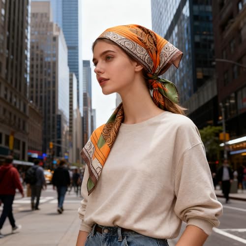 K-Elewon Large Square Scarf 43" Silk Scarf Fashion Scarves Silk Feeling Hair Wrapping Scarfs Night Sleeping Headscarf - color: Vb24